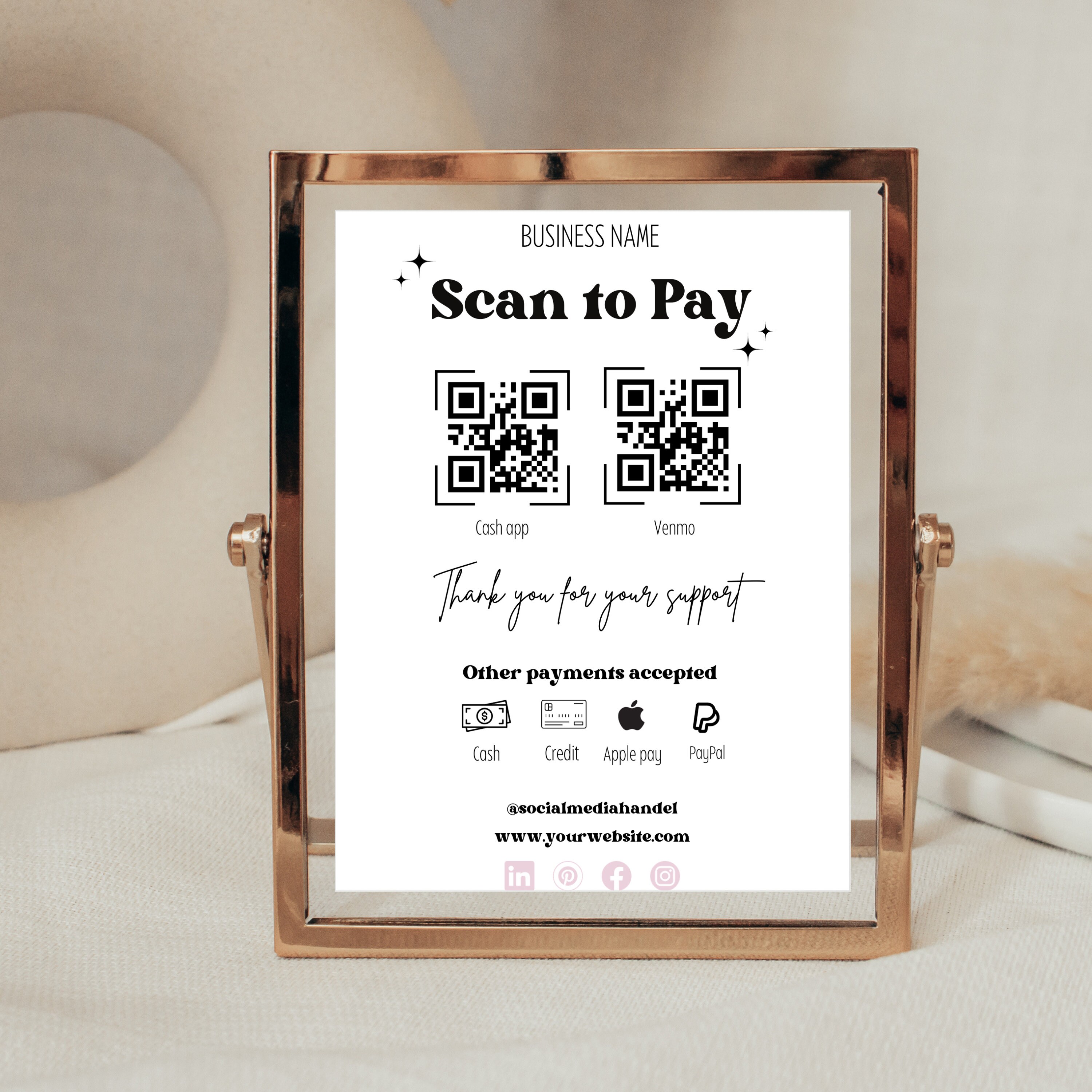 Scan to Pay Editable Template Canva Small Business Payment Sign QR Code ...
