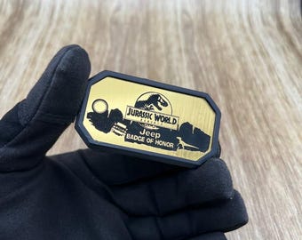 Jurassic World Gold Edition Jeep Emblem, Dinosaur Theme, 3M Adhesive (Brushed Gold Acrylic)