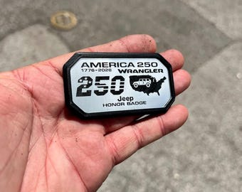 250 Years America Jeep Wrangler Trail Badge – Stainless Acrylic Engraved Honor Emblem