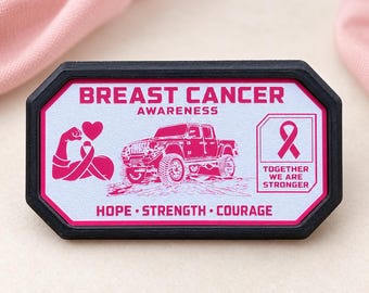 Breast Cancer Awareness Jeep Gladiator Badge Pink Ribbon, Hope Strength Courage