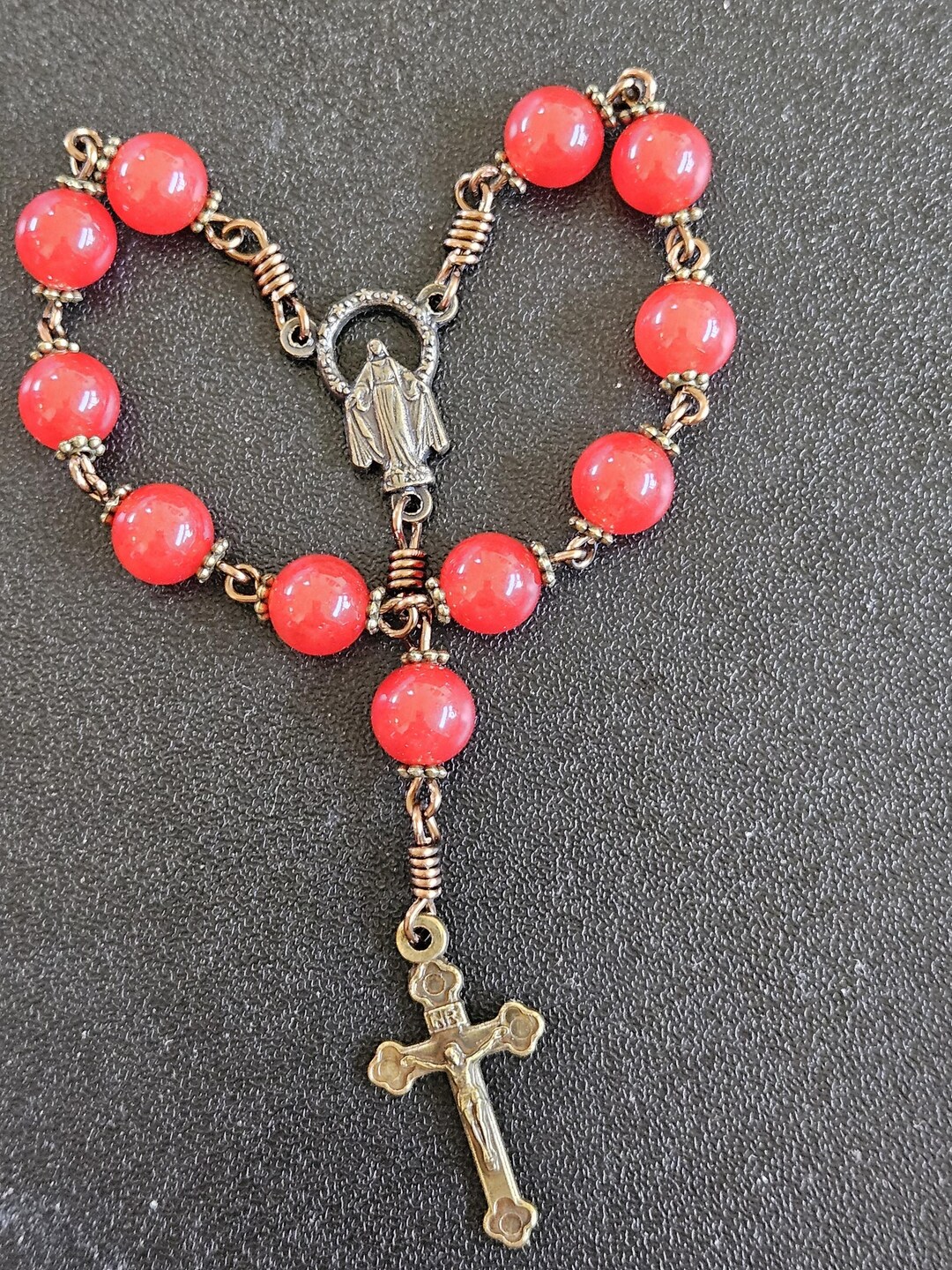 One Decade Ruby D106 - Handmade Decade Rosary. A Ruby Red Colored Decade Chaplet. 8mm ...
