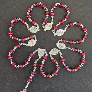 SR003- Rosary of the Seven Sorrows. Handmade Servite rosary.  Multi facetted ruby red crystal glass beads.  Beautiful red chaplet