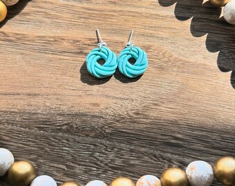 Knot earrings, embossed circle, knot donut, knot clay earrings, knot polymer clay earrings