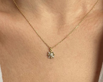 Sterling Silver Sun Necklace: Zircon Celestial Pendant
