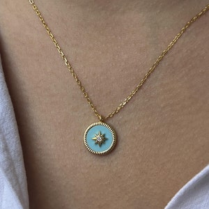 North Star Pendant Necklace - 14K Gold Plated - Blue Jewelry to Gift - Night Pendant -