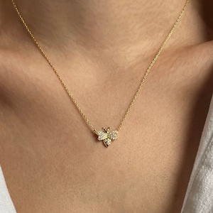 Gold Plated Sterling Silver Bee Necklace with Zircon