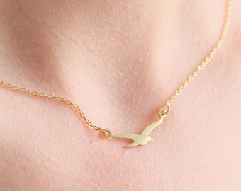 Sterling Silver Seagull Necklace | Minimalist Flying Bird Pendant, Coastal Jewelry