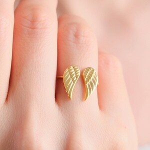 14K Gold Plated Sterling Silver Wing Ring - Adjustable Angel Jewelry image 3