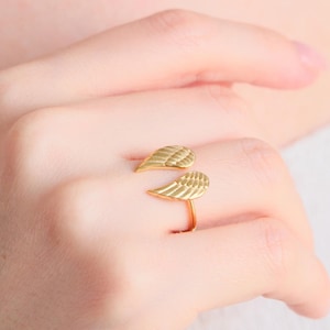 14K Gold Plated Sterling Silver Wing Ring - Adjustable Angel Jewelry image 1