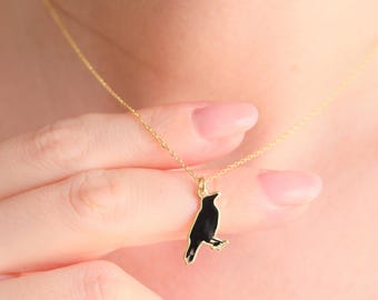 Crow Necklace · 925 Silver · Mysterious Pendant Jewellery · Perfect Gift for Bird Lovers · Raven Jewellery for Gothic Girl · Black Necklace