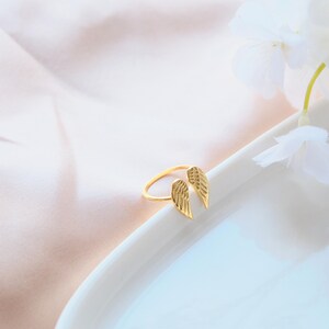 14K Gold Plated Sterling Silver Wing Ring - Adjustable Angel Jewelry image 8