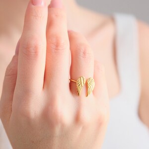 14K Gold Plated Sterling Silver Wing Ring - Adjustable Angel Jewelry image 7