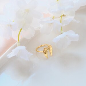 14K Gold Plated Sterling Silver Wing Ring - Adjustable Angel Jewelry image 5