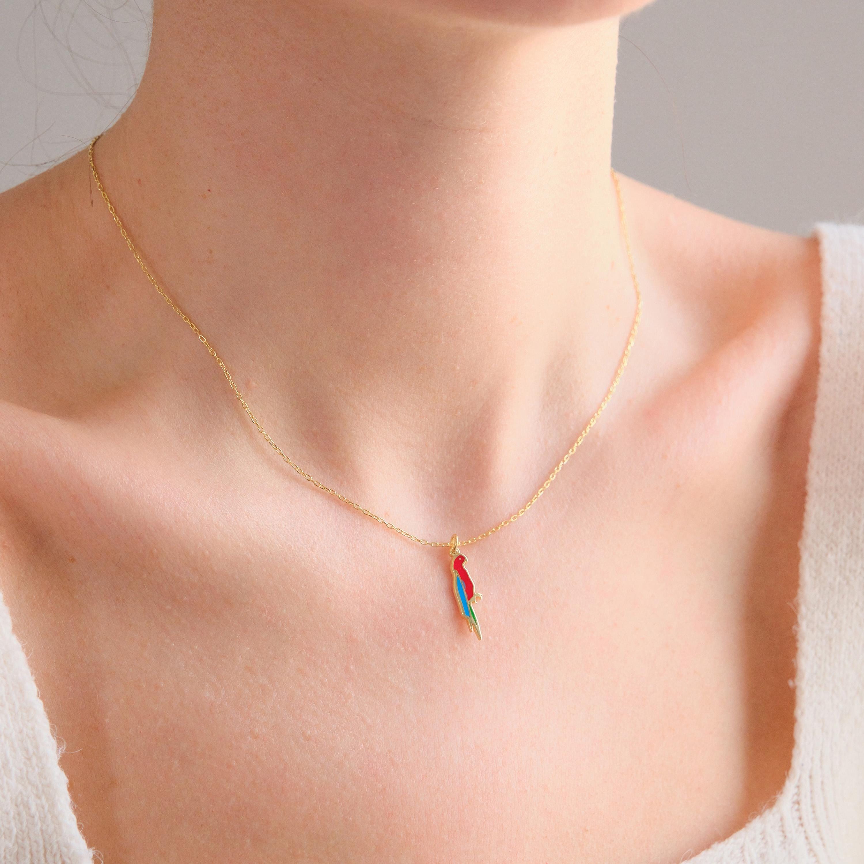 Parrot Necklace · 925 Silver · Colourful Pendant Jewellery · Perfect Gift for Bird Lovers · Gift for Her · Bird Jewellery · Fun Gifts