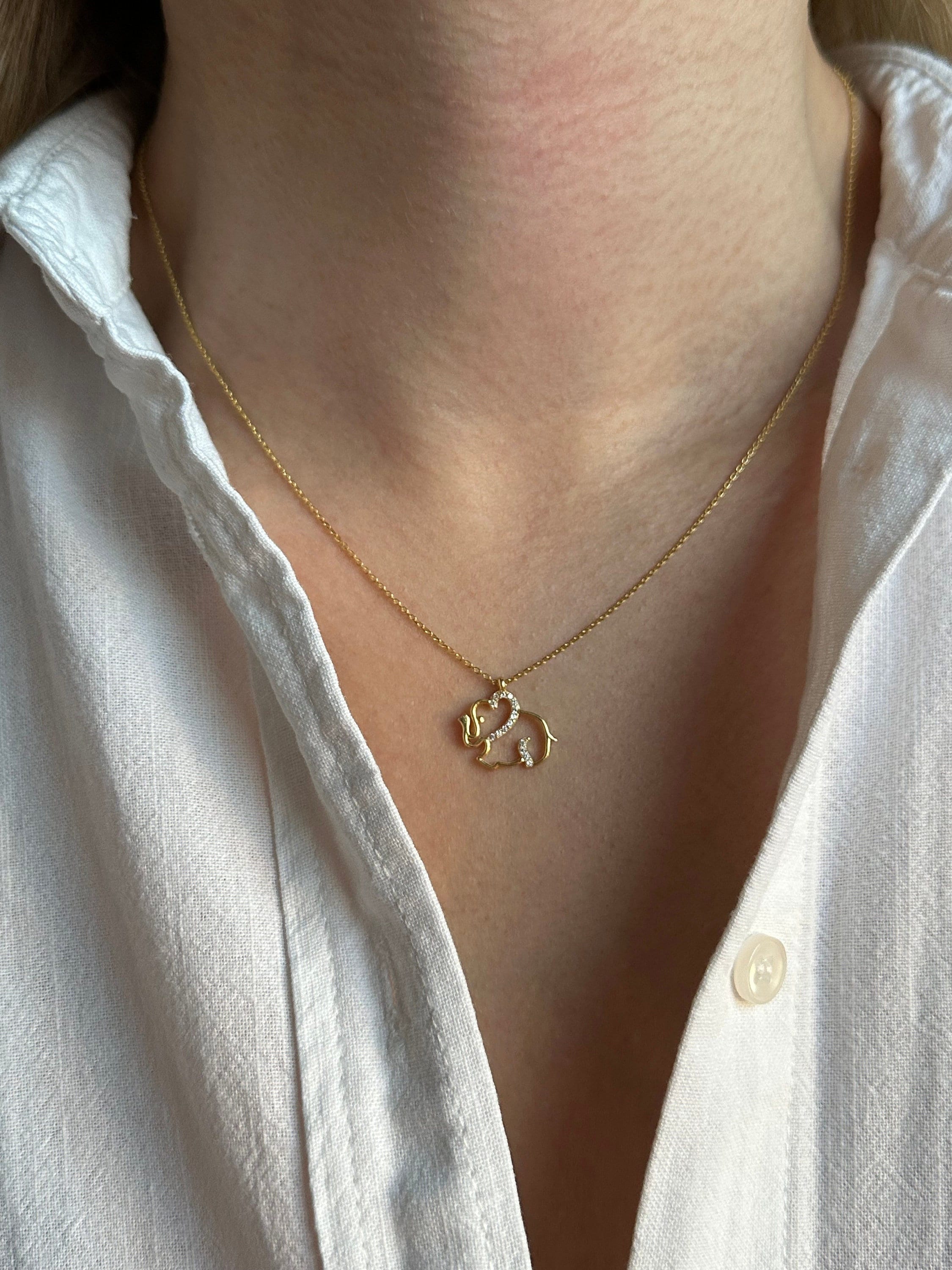 Ciondolo elefante in argento 925 con zirconi | Collana da donna