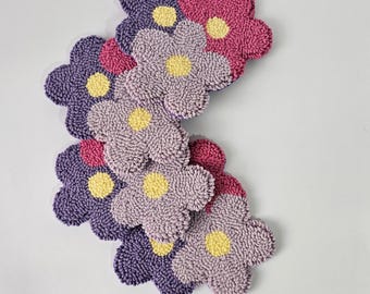 Flower Punch Needle Coaster: Handmade Tufted Mug Rug