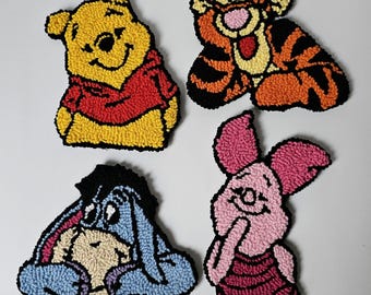 Winnie The Pooh Coasters, Punch Needle Mug Rug, Tufted Coaster, Handmade Coffee Coaster, Tufted Mini Mug Rug, Housewarming Gift