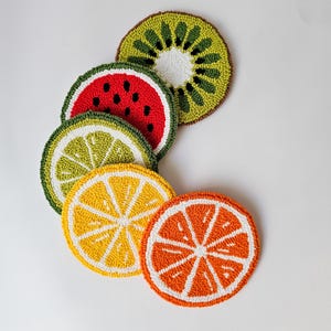 Fruit Punch Needle Coaster: Handmade Cotton Mug Rug