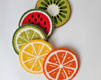 Fruits Punch Needle Mug Rug, Tufted Coaster, Car Coaster, Handmade Coffee Coaster, Tufted Mini Mug Rug, Housewarming Gift