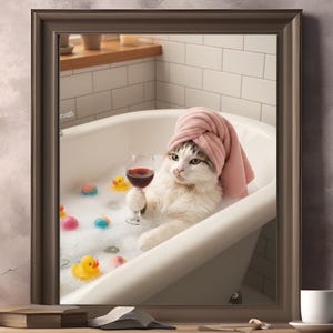 Grappige kat in badkuip kunstafdruk | Grappig badkamerdecor (digitale download)