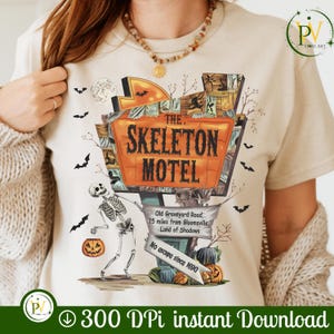 The Skeleton Motel Retro Funny Halloween Shirt PNG ,Haunted Mansion Png ,Trendy Halloween Png,Funny Halloween Png, Skeleton Motel Png