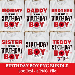 Spider Birthday Family PNG Bundle, Mommy Daddy Brother Sister Birthday Boy PNG, Superhero Family Birthday PNG, Spider-Inspired Birthday Png