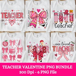 Teacher Valentine PNG Bundle,pink valentine png, Retro Valentine, Valentine Teacher Heart Pencil Png, Gift for Teacher, Teacher Coquette Png