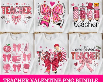 Teacher Valentine PNG Bundle,pink valentine png, Retro Valentine, Valentine Teacher Heart Pencil Png, Gift for Teacher, Teacher Coquette Png