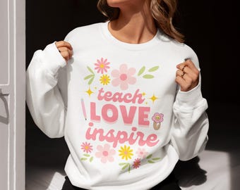 Teach Love Inspire Png, Teacher Gift Png, Teacher Sublimation, Back to School, Teacher Pencil Png, Boho Floral Teacher Png