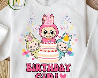 Cute Labubu Birthday Girl PNG | Trending Digital Design | Customizable Happy Birthday Sublimation | Instant Download Clipart for Kids Party