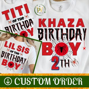 Custom Spider Style Birthday Boy Family Bundle, Add Any Name, Matching PNG Designs, Superhero Family Birthday PNG, Spider-Inspired Birthday