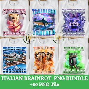 Italian Brainrot Homage Png Bundle, Cappuccina Ballerina Shirt Design, Bombardino Crocodilo Png, Tralalero Tralala, Tung Tung Tung Sahur Png