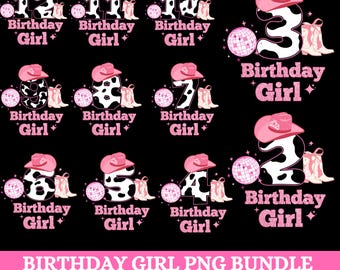 Bundle Happy 2nd-11th Birthday Girl Rodeo Western Cowgirl Cowboy Png, Cowgirl Birthday Girl, Birthday Girl PNG, Cowgirl Birthday Girl Png