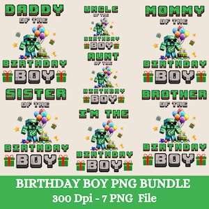 MInercraft Birthday Bundle, Gamer Style Family Birthday Shirts, Creeper Birthday Png, MInercraft PNG Bundle, MInercraft Birthday Designs