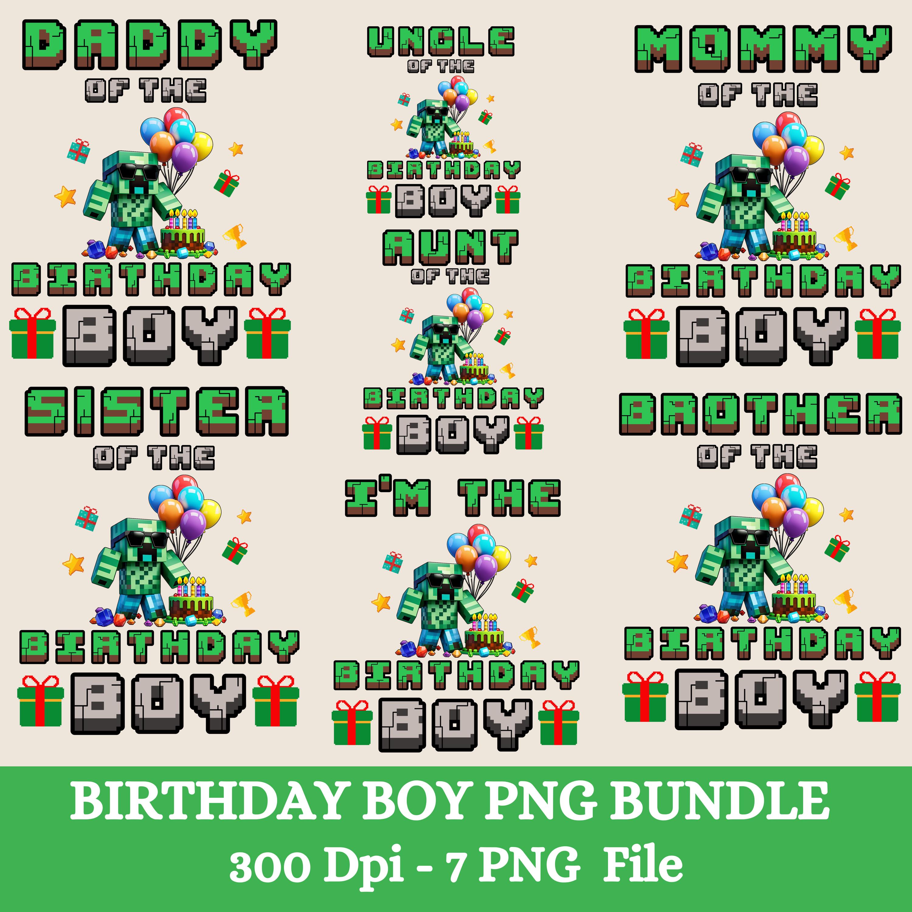MInercraft Birthday Bundle, Gamer Style Family Birthday Shirts, Creeper Birthday Png, MInercraft PNG Bundle, MInercraft Birthday Designs