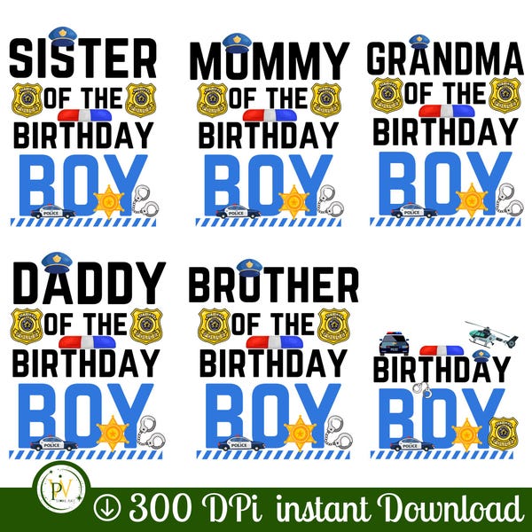 Bundle Family Of The Birthday Boy Matching Family Police PNG, Police Birthday Boy PNG, Mommy Daddy Sister Brother Grandma, Police Party