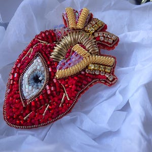 Unique Anatomical Heart Brooch - Bead Embroidered Feminine Gift
