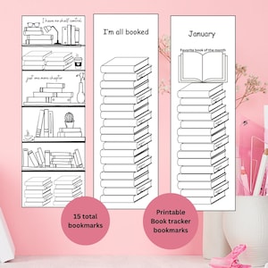 printable book tracker bookmark, bookshelf bookmark, 2025 reading, stack of books, reading log, reading tracker, book club,book of the month