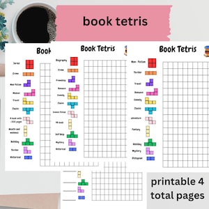Rastreador de libros imprimible, juego de registro de lectura de 2025, hábito de lectura, seguimiento de libros para leer, rastreador similar al Tetris, carta de EE. UU./A5, descarga instantánea en PDF