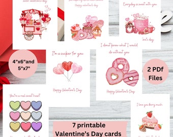 Printable Valentines Day cards, digital valentines cards, sweet pink valentines greeting cards, Gift for him/her, 4x6 card, 5x7 card