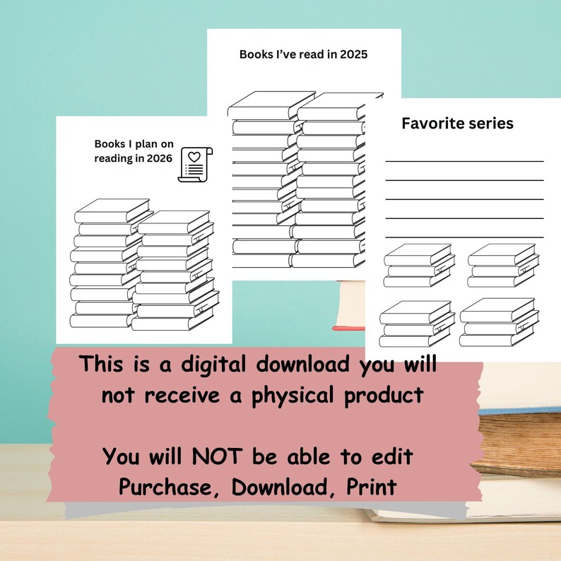 2026 Book Tracker Printable Bundle: Reading Journal (PDF), Stack of ...