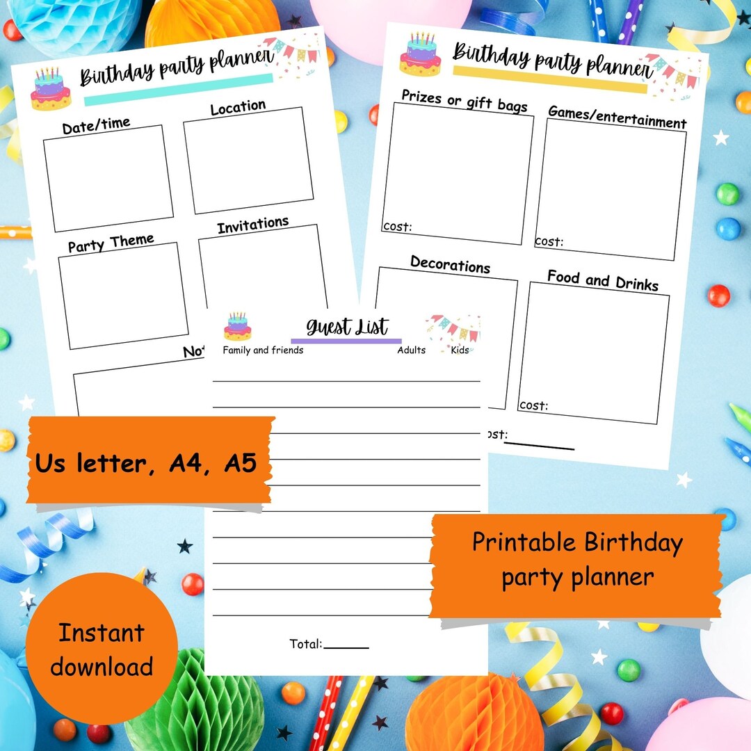 Printable Birthday Party Planner, Birthday Party Organizer and Guest ...