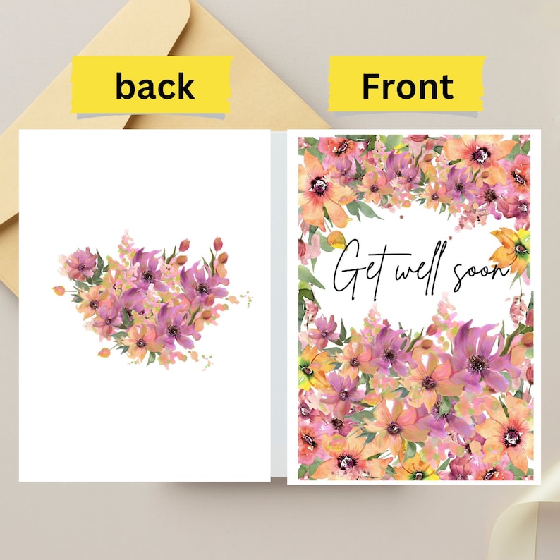 Printable Floral Get Well Soon Card, Digital Greeting Card With Flowers ...