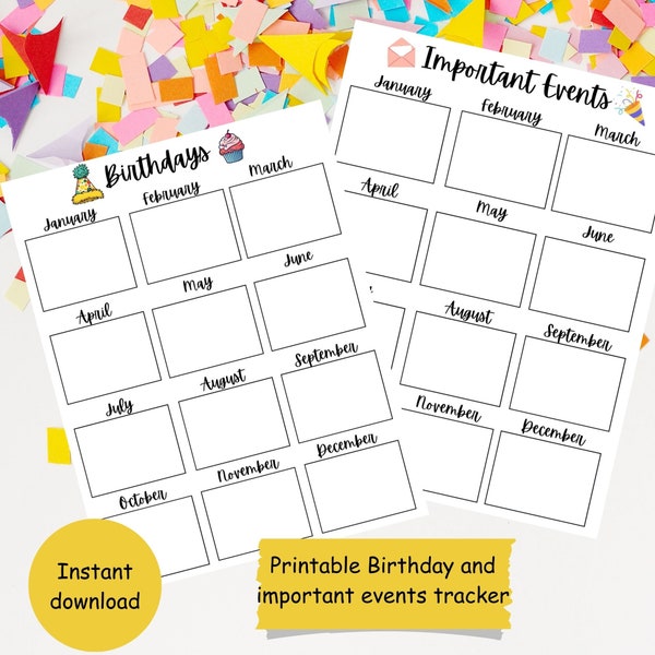 Printable birthday tracker, Important events calendar, birthday calendar, important dates planner, birthday list, instant download