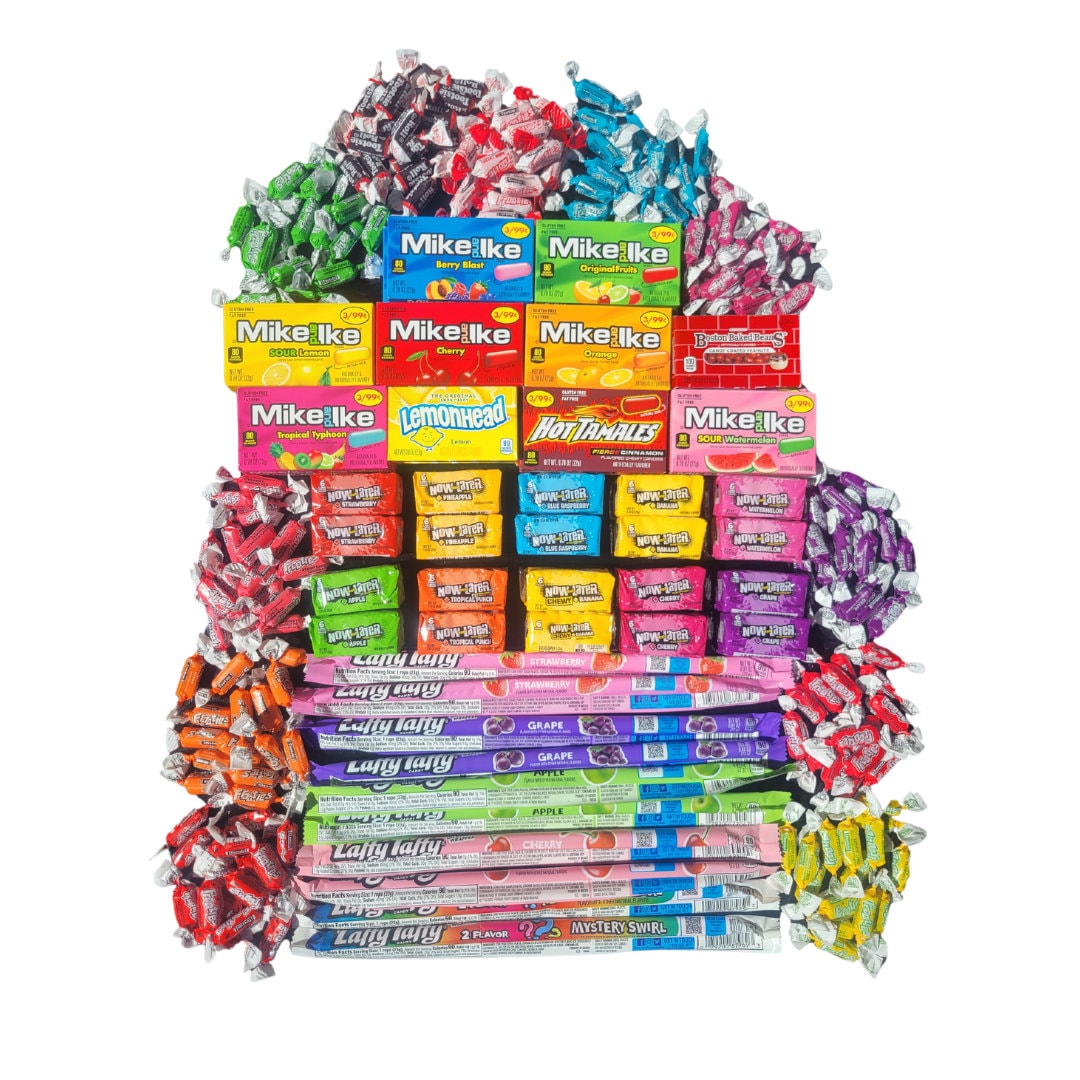 Candy variety pack, Include Now and Later, Mike and Ike, Frooties, Laffy Taffy Ropes, Lemonhead, Boston Baked Beans and more, 6.5LB box