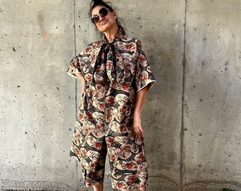 Japanese Doby linen Long Bow top/Elastic waist giant pocket short.