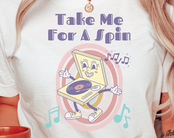 T-shirt unisexe à manches courtes pour tourne-disque vinyle, t-shirt graphique tendance, t-shirt graphique mignon tourne-disque, cadeau ami, t-shirt musique drôle