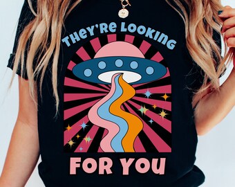 U.F.O. Short Sleeve T-Shirt, Funny T-Shirt, Funny Graphic Trendy Shirt Top, Gifts For Her, Gift For Bff Friend