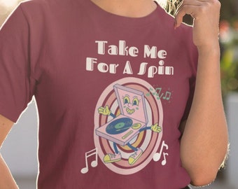 T-shirt unisexe à manches courtes pour tourne-disque vinyle, t-shirt graphique tendance, t-shirt graphique mignon tourne-disque, cadeau ami, t-shirt musique drôle