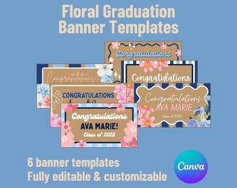 Plantillas de pancartas florales de graduación, diseño DIY de Canva para chicas (descarga digital)